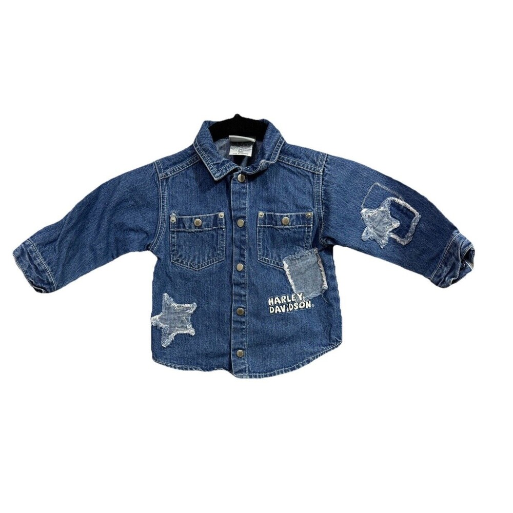 Y2K Harley Davidson 24M Toddler Jean Jacket Embroidered Vintage Biker Moto Star